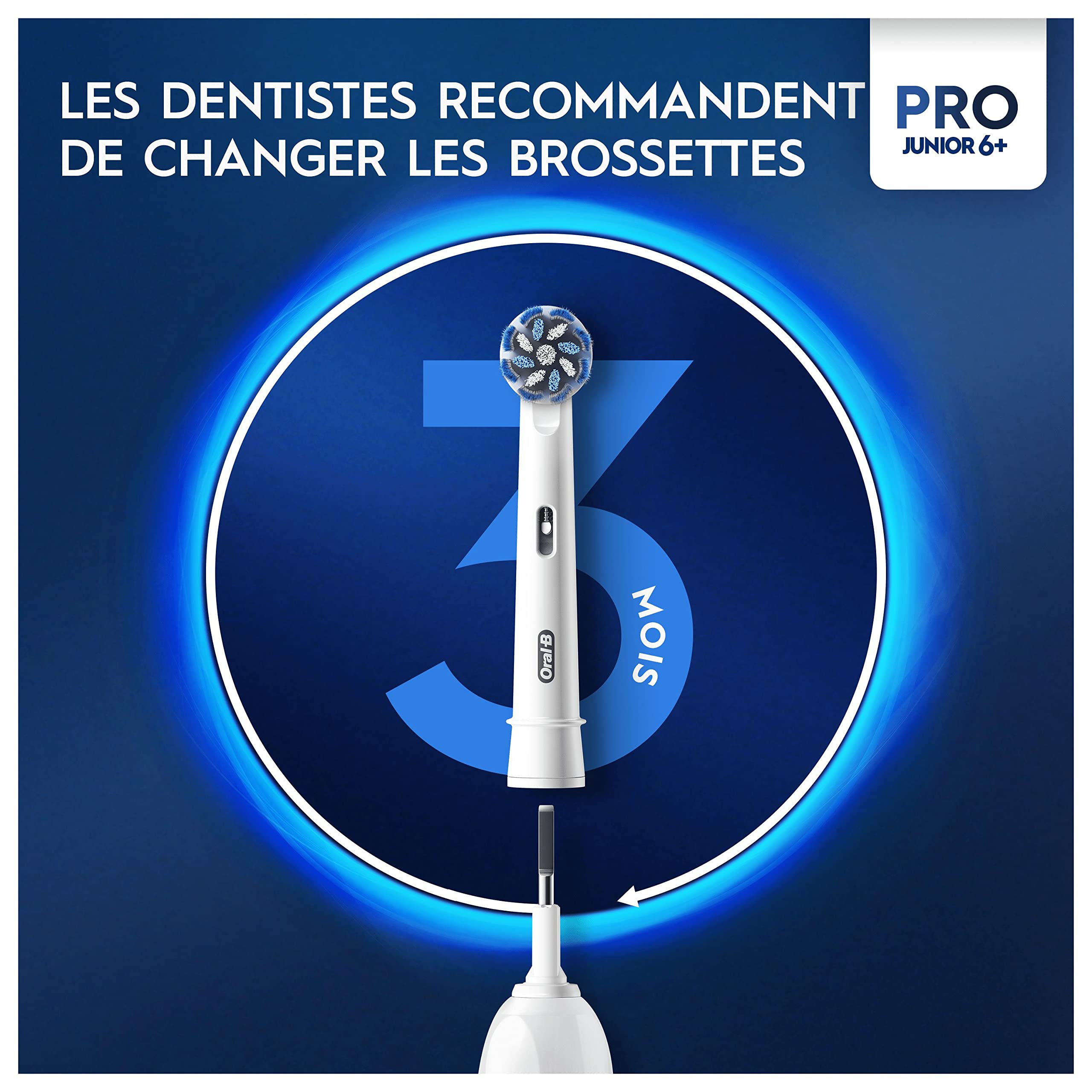 Oral-B Brosse à Dents Électrique Enfant Pro Junior, 1 Brossette, Violet – 3 Modes de Brossage, Filaments Doux, Contrôle de la Pression sur les Gencives, à Partir de 6 Ans