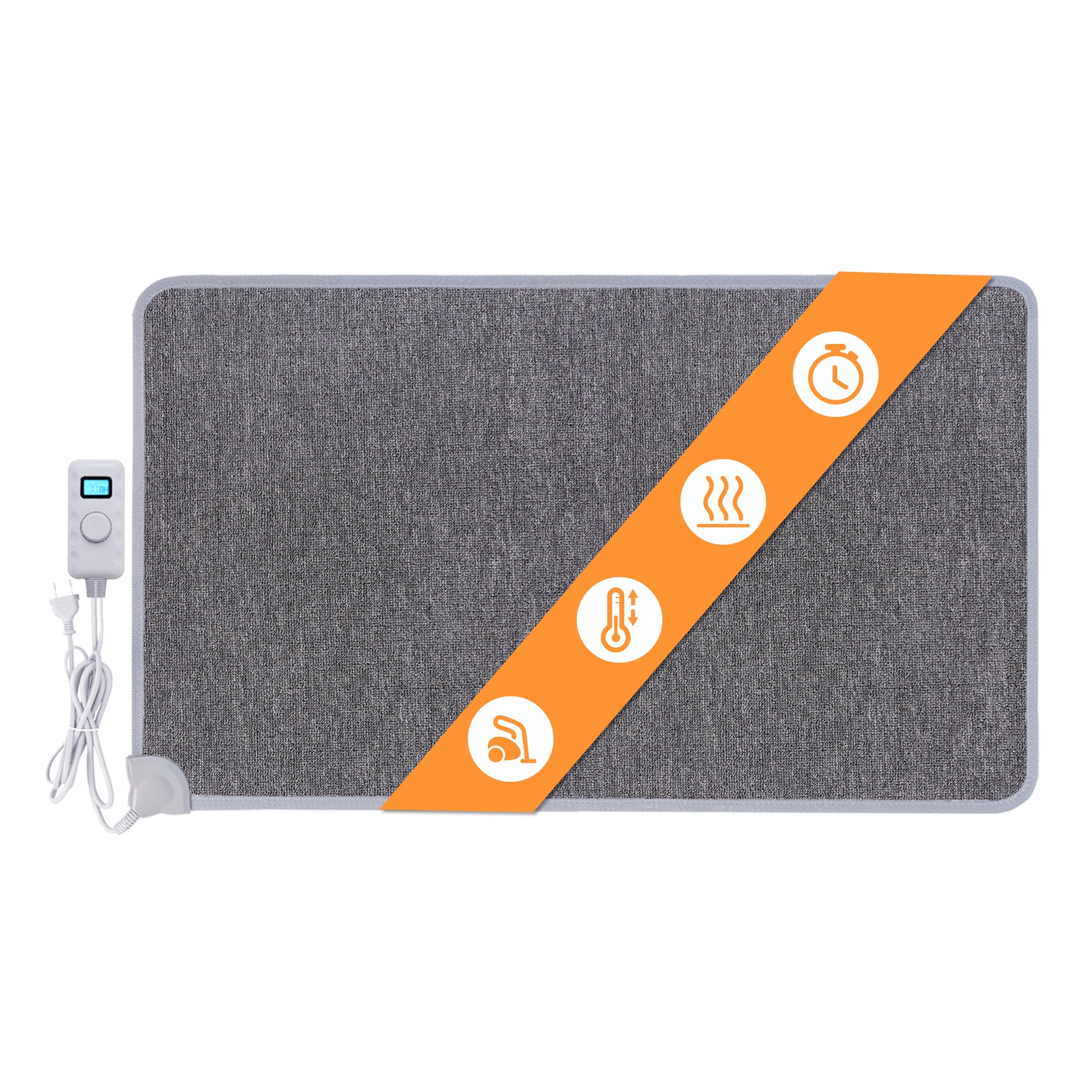 Mi-Heat Warm-Feet Alfombra con Calefacción Infrarrojos (55x80cm) – Estera Térmica con Temporizador y Dimmer, aprox. 40°C 230V – Base Antideslizante para Oficina y Casa, Gris Antracita
