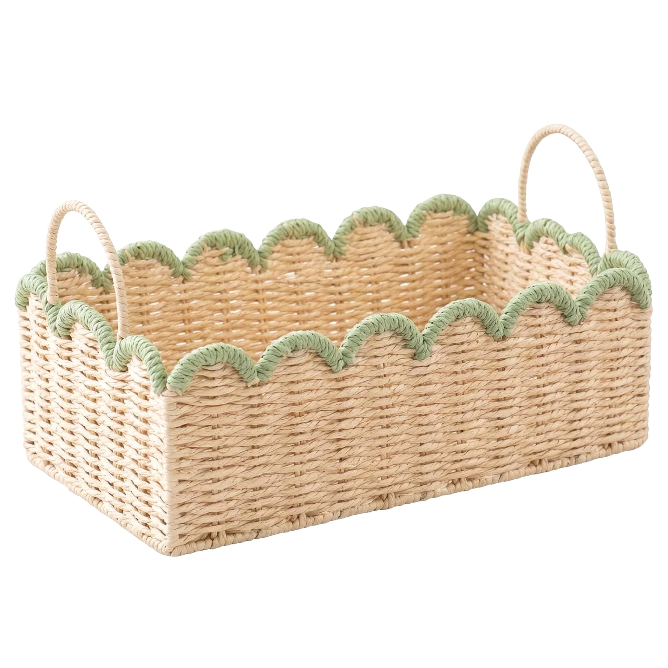 Cestino in vimini con manico Cestino intrecciato smerlato, 15x9x5 pollici