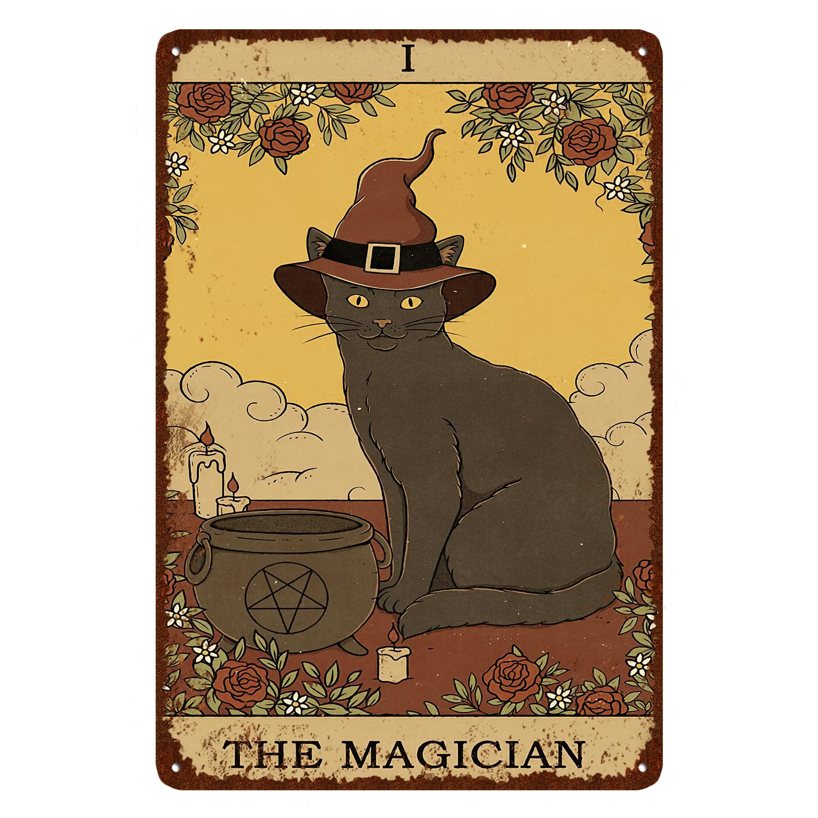 CEOsigns Vintage Cat Tin Sign Retro Tarot Card Metal Sign Poster Wall Art Decor Bathroom Dorm Room Home Decor - Magician