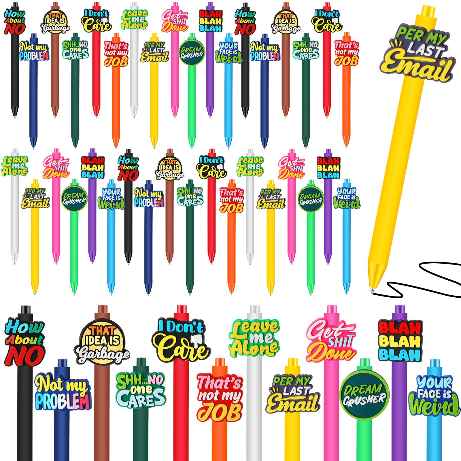Spakon 48 Pcs Employee Appreciation Gifts Snarky Office Gifts Bulk Humor Quotes Ballpoint Pen Multicolored Cuss Word Hilarious Black Ink Pen Funny