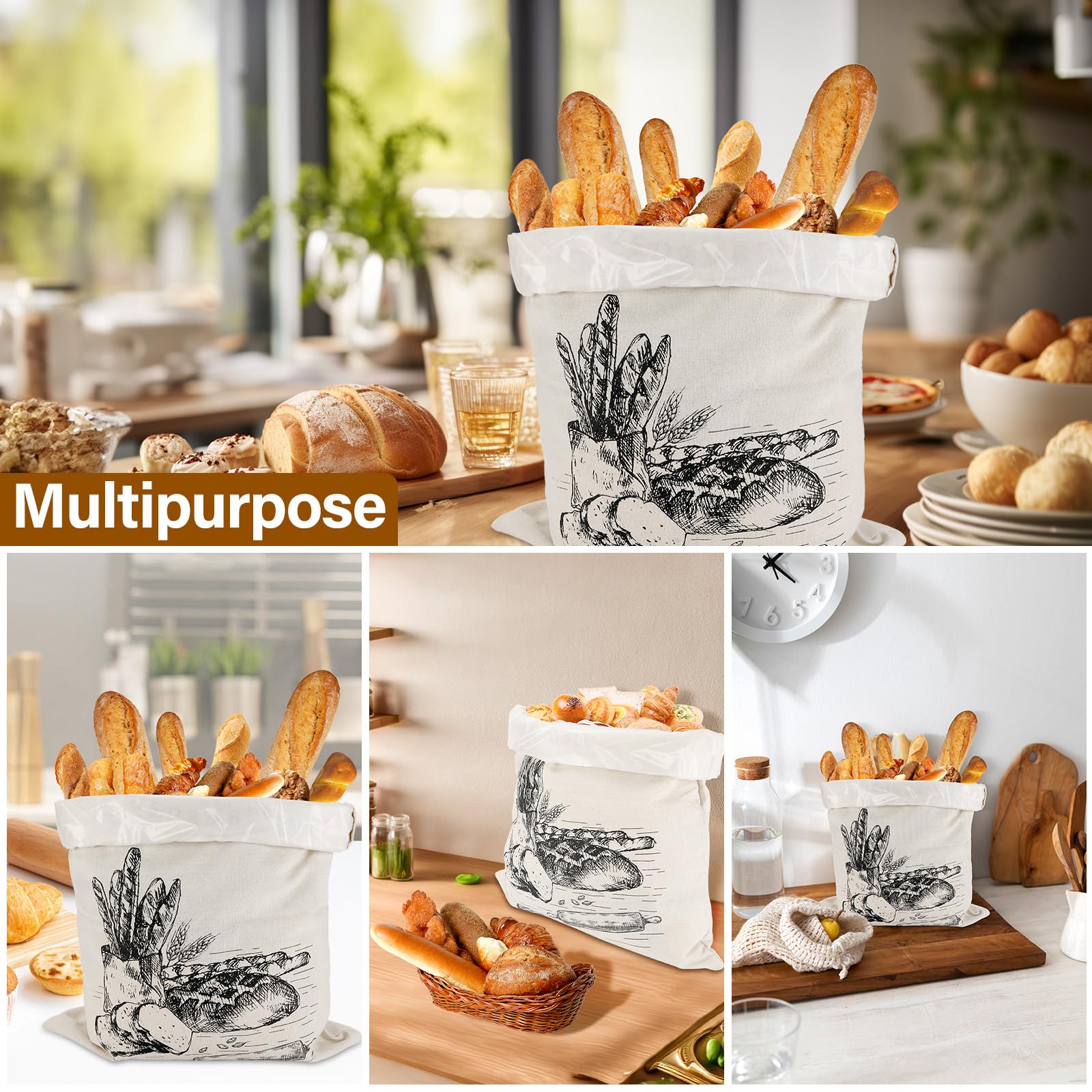 2 Sacchetti Per Pane In Cotone Con Rivestimento TPU 45x35 Cm – Borse Riutilizzabili Con Cordino Per Conservare Fresco Pane E Frutta
