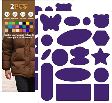 Azobur Down Jacket Repair Patches-Waterproof, Self-Adhesive,Nylon Fabric Patches for Puffy Jackets, Rain and Snow Gear, Tents, Sleeping Bag and MoreDark Purple,2pcs