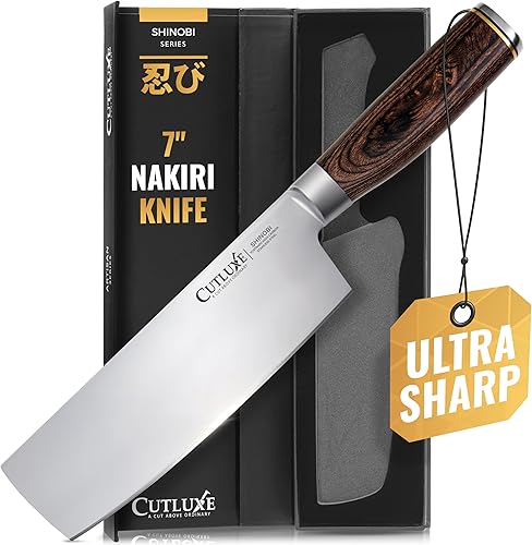 Miniatura 14 de Cutluxe Cuchillo de Chef – Cuchillo de Cocina Japonés Ultra Afilado de 8", Hoja de Acero Inoxidable de Alto Carbono, Mango de Pakkawood de Espiga