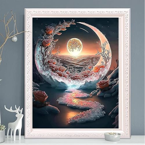 Miniatura 3 de Kits de pintura de diamantes 5D para adultos, niños, principiantes, pintura por números, árbol de luna, playa, sol, puesta de sol, arte de diamante,