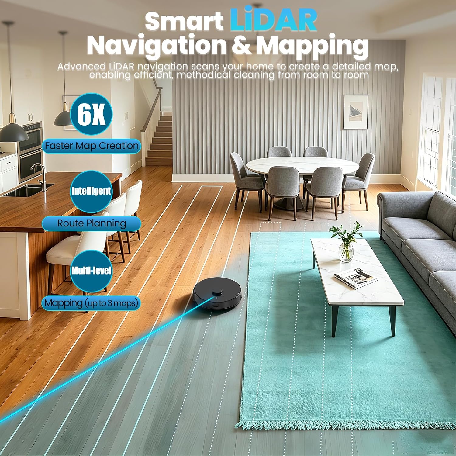 E10+ Robot Vacuum & Mop Combo Self Emptying with 8,000Pa, Robotic Vacuums Cleaner for Pet Hair, LiDAR Navigation, 75-Day Capacity, Carpet Detection, Anti-Tangle, 150-Min Runtime, for Floors, Carpet