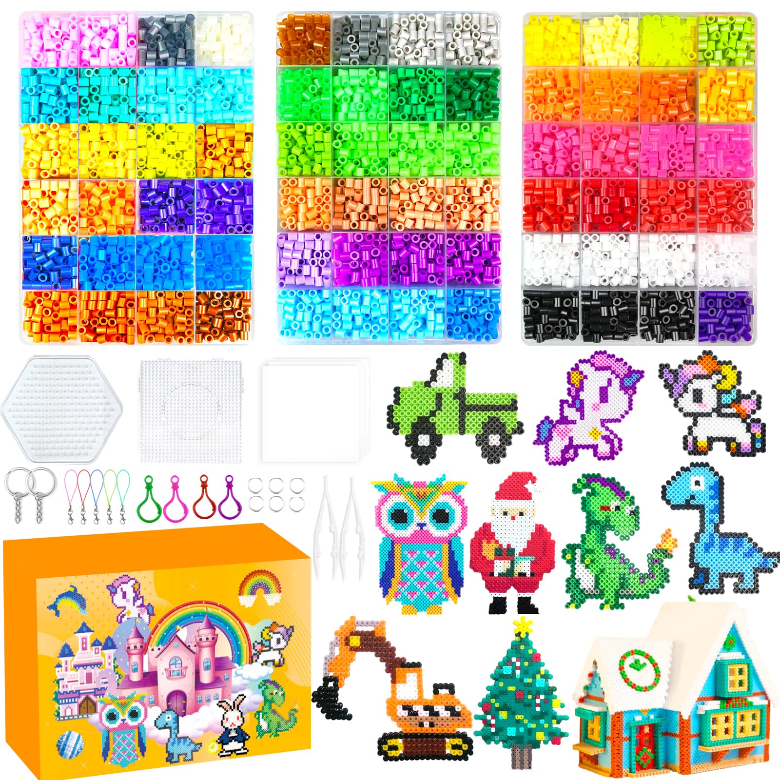 Cuentas Para Planchar, 5MM Abalorios Cuentas Fusibles de 72 Colores Set con Caja de Almacenamiento, Guía del Usuario, Decoracióny Ideas de DIY Manualidades para Niños Cumpleaños Navidad