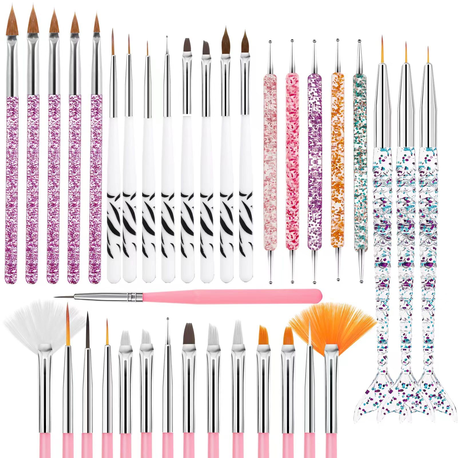 36pcs Acrylic Nail Art Design Tools Set with Extension Gel Brush Dotting Tools Liner Brush for DIY Salon
