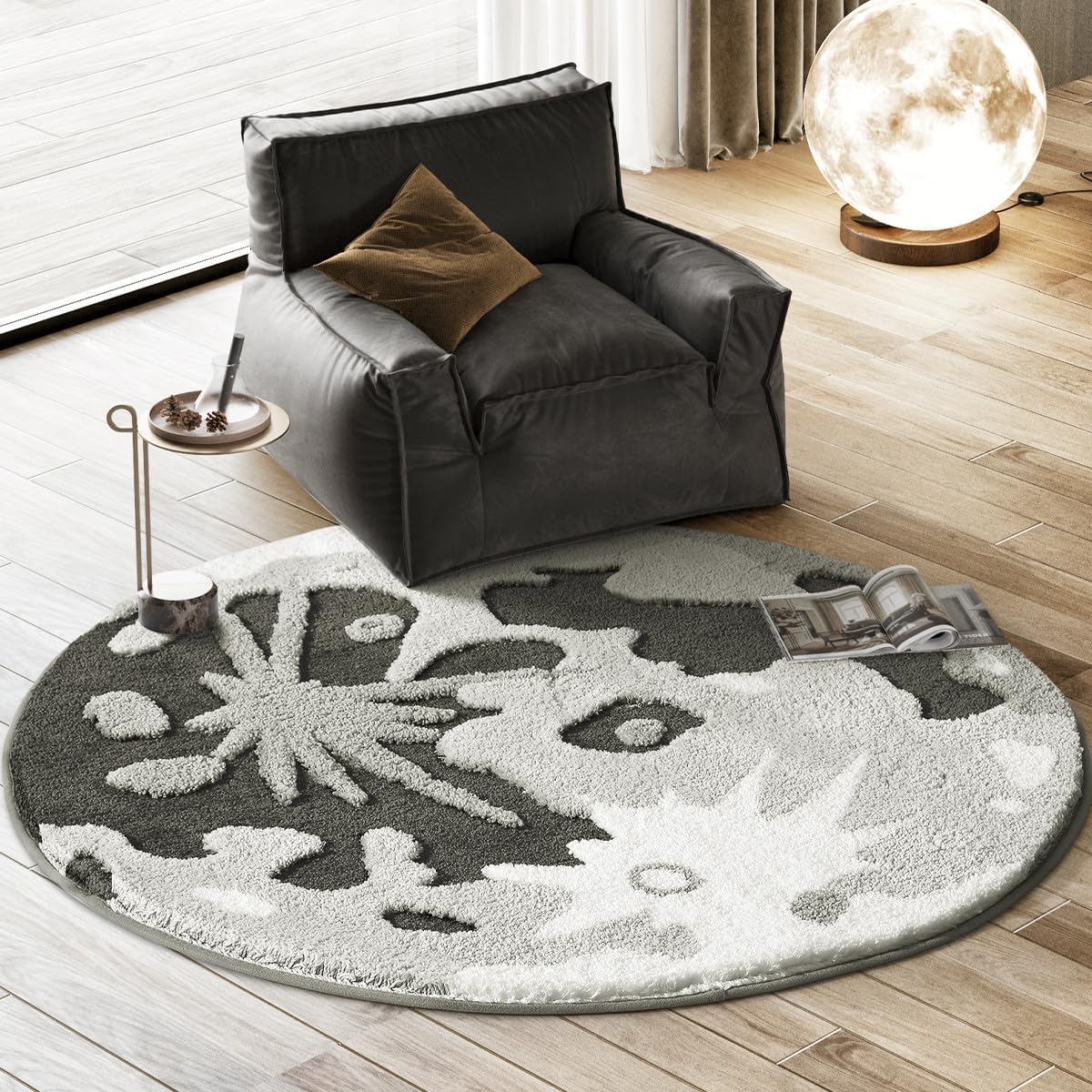 3.3' x 3.3' Round Shape Carpet Cute Floor Mat, Microfiber Mat Soft Shaggy Non Slip Area Rug for Living Room, Bedroom and Kids Play Room, Moon