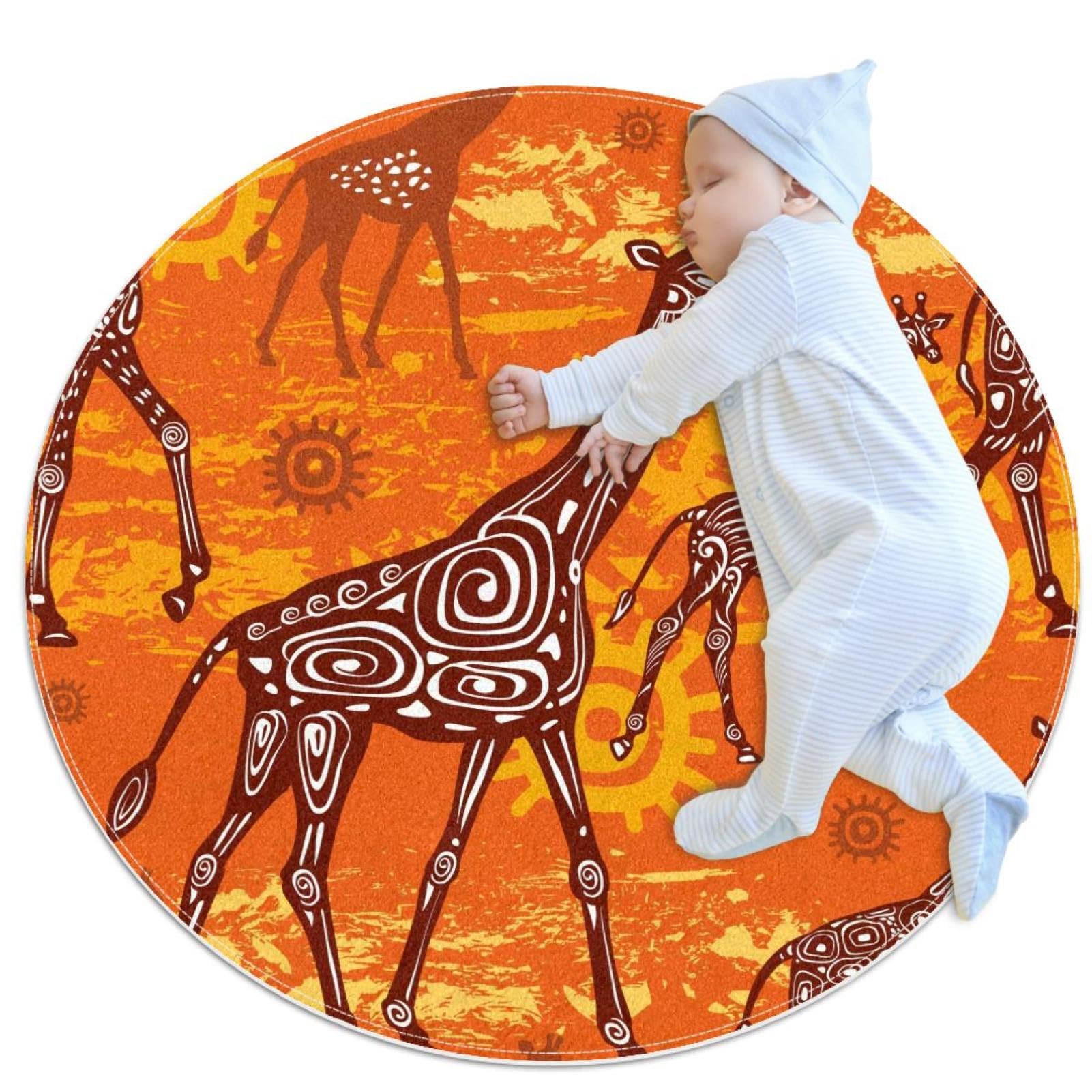 Tapis de salle de bain girafe antidérapant rond 1m déco chambre enfant