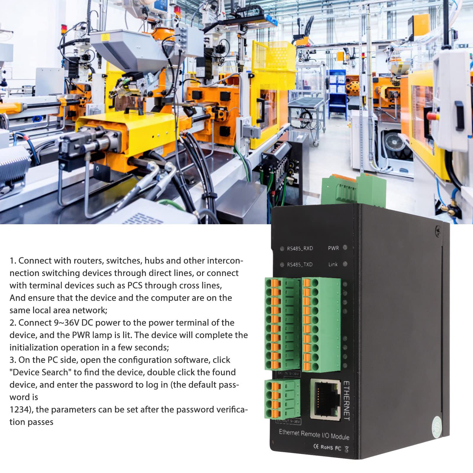 Switch Multicanale Switch Multicanale Modulo IO Analogico a Ethernet con 8 e RS485 per Applicazioni Industriali di Acquisizione Dati 9-36 V CC (4-20 mA)