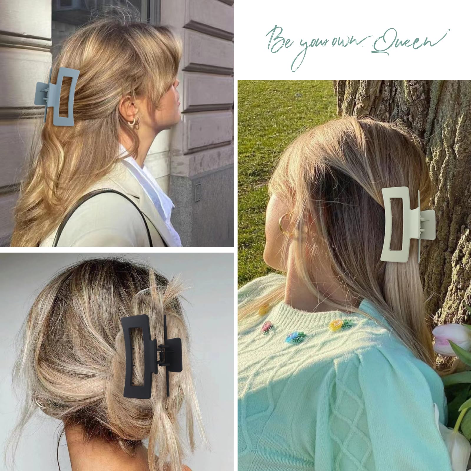 Pinzas cuadradas para el cabello de 3.5 pulgadas para mujer, paquete de 6 pinzas de pelo medianas para cabello grueso y fino, rectángulo, mandíbula de plátano, accesorios para el cabello para mujeres