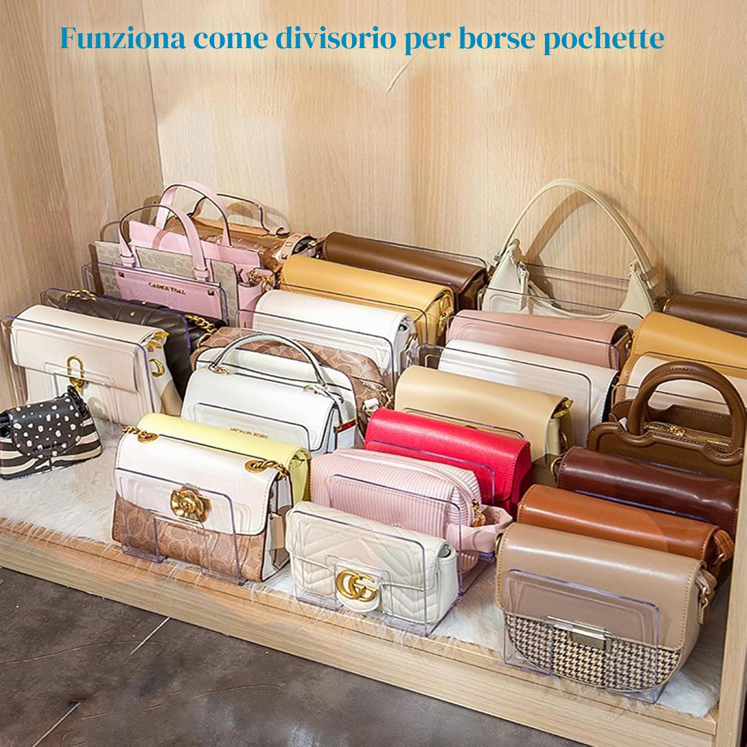 Divisori per Mensole in Plastica, Organizzatore di Borse per Armadio,Guardaroba Trasparente Divisori per Essere Utilizzato Come Armadio, Libreria, Cucina e Bagno（2pcs）