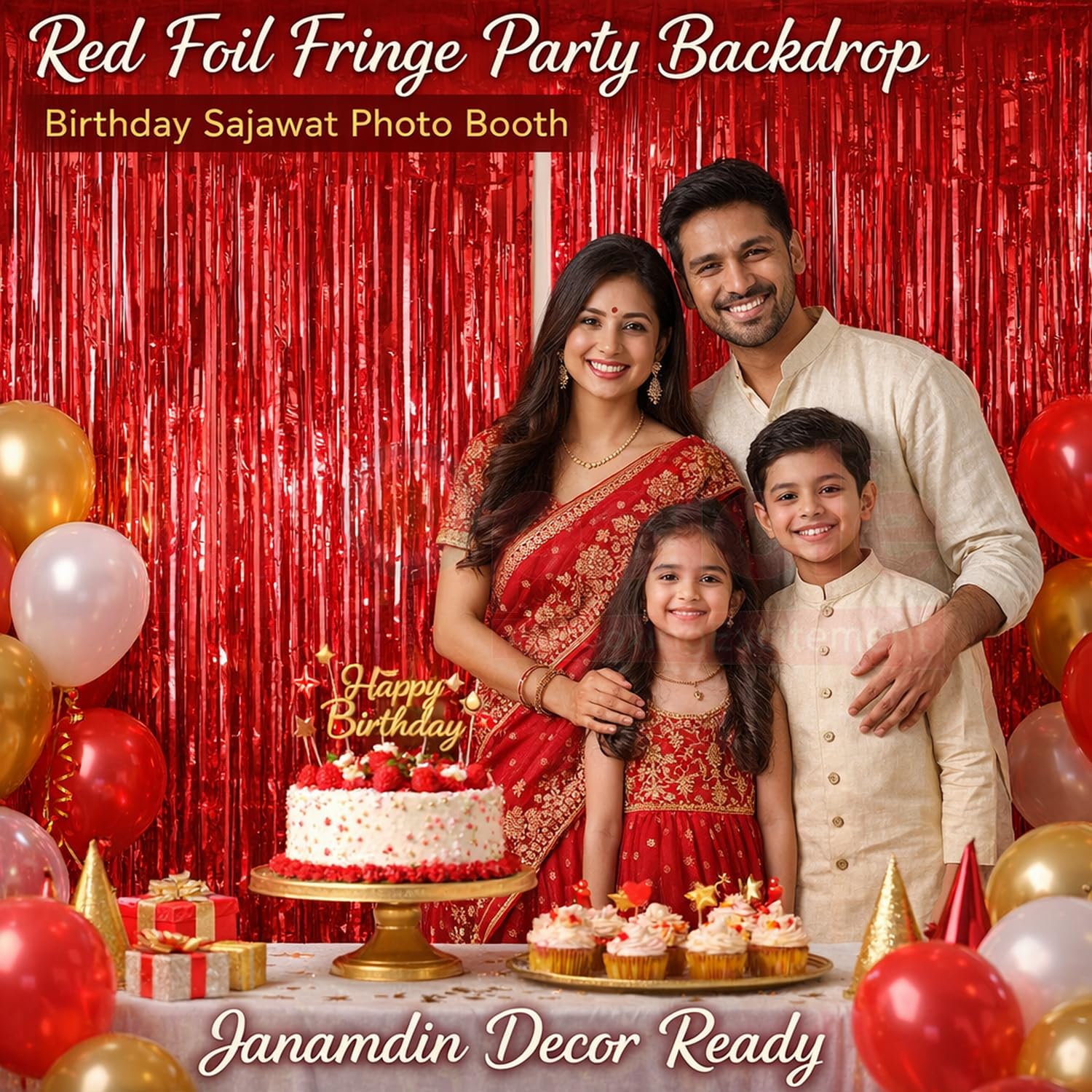 Propsicle Red Foil Fringe Curtains Birthday Anniversary Decoration 2