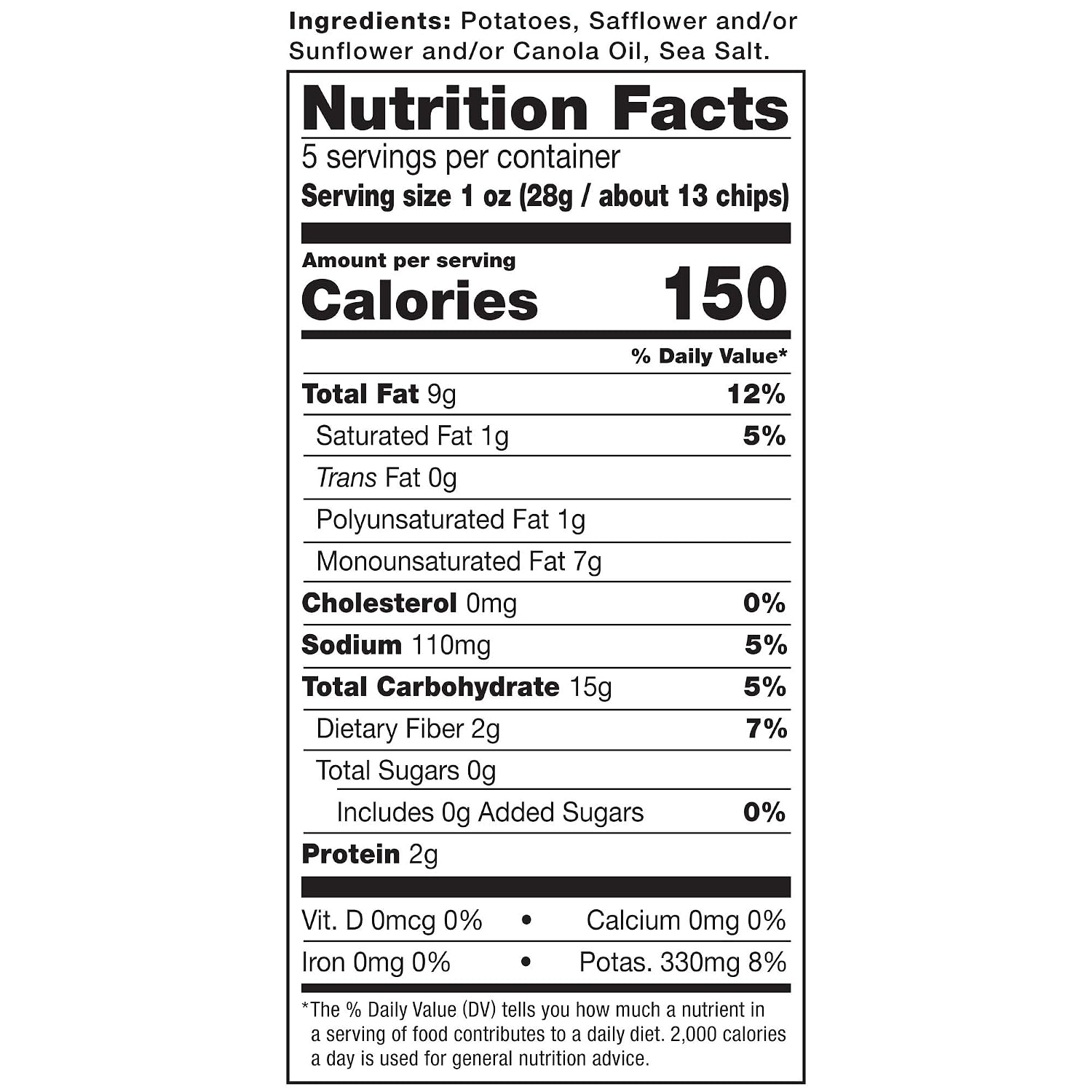 Kettle Brand Potato Chips, Sea Salt, 5 Ounce Bags (Pack of 15)