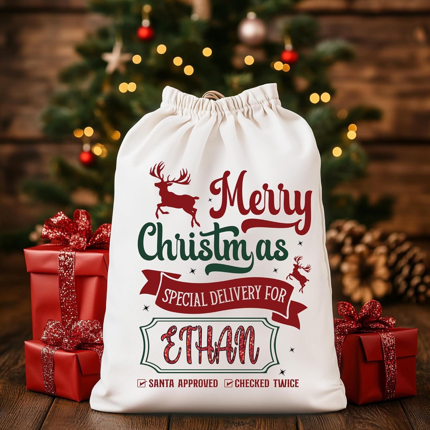 Personalized Santa Sack, Custom Name On Santa Sack, North