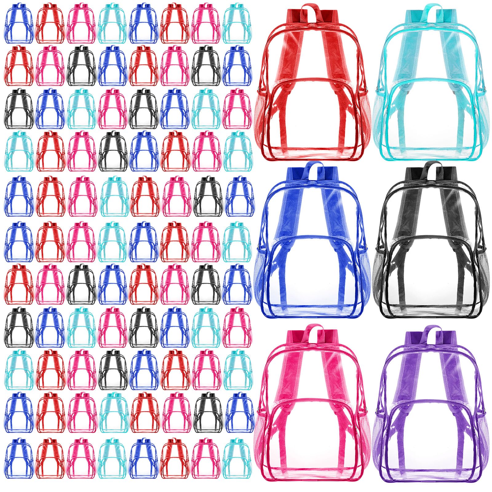 Amylove 102 Pcs Clear Backpack bulk for Stadium Events Heavy Duty PVC Transparent Bookbag for College Workplace Security (15 Inches,Multicolor)
