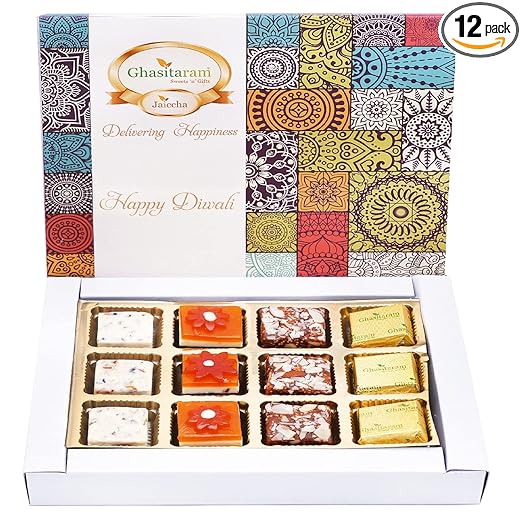 Ghasitaram Gifts Mother's Day Gifts - Happy Diwali Box of Assorted Bites 12 pcs |Diwali,Holi,Rakhi,Valentine,Christmas,Birthday,Anniversary,Gift for Her,Him,Mothers Day,Fathers Day|