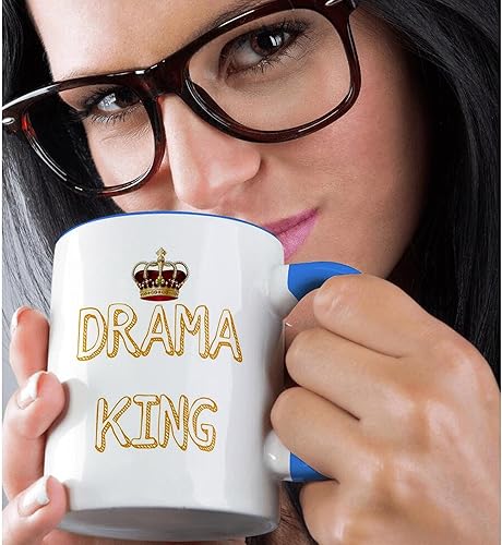 Miniatura 2 de 3dRose mug_220123_6 Drama King with a picture of a crown - Taza azul de dos tonos, 11 oz