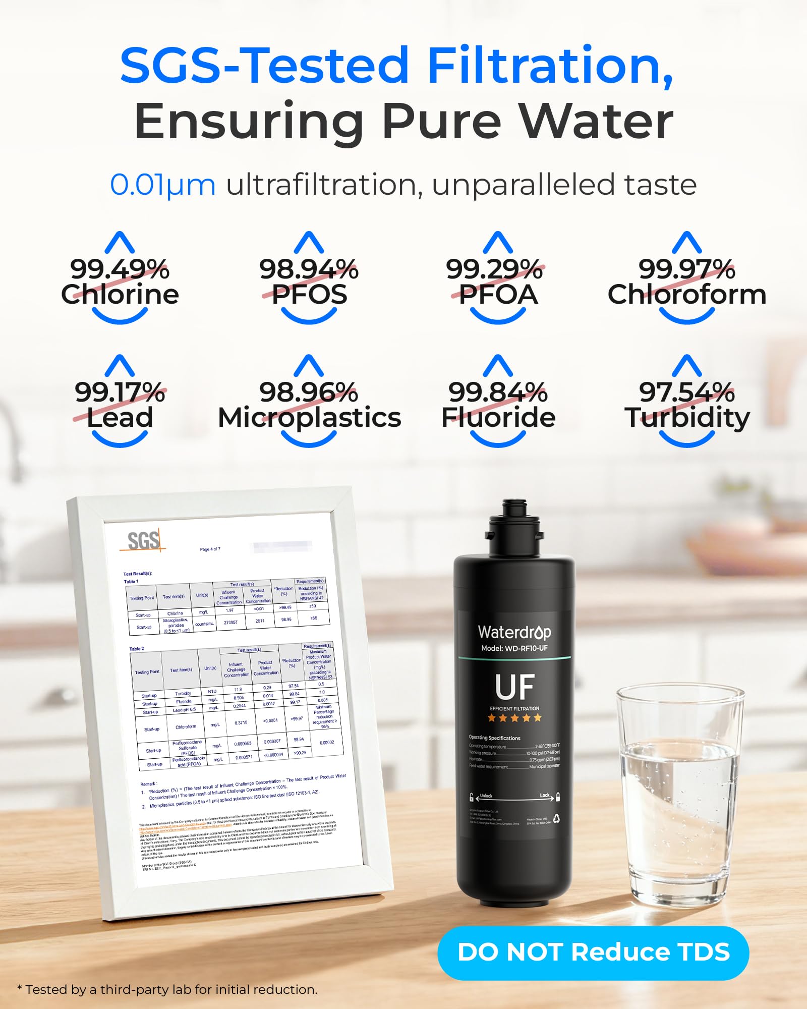 Waterdrop RF10-UF Catouche de filtre de rechange 0,01 micron pour filtre à eau sous évier 10UA/10UA-UF/10UB/10UB-UF, réduit le plomb, le chlore, le mauvais goût et les odeurs