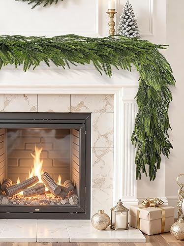 Miniatura 4 de Guirnalda de pino Norfolk de 9 pies x 2 pulgadas, guirnalda de pino de Norfolk artificial para Navidad, vacaciones, decoración interior de temporada