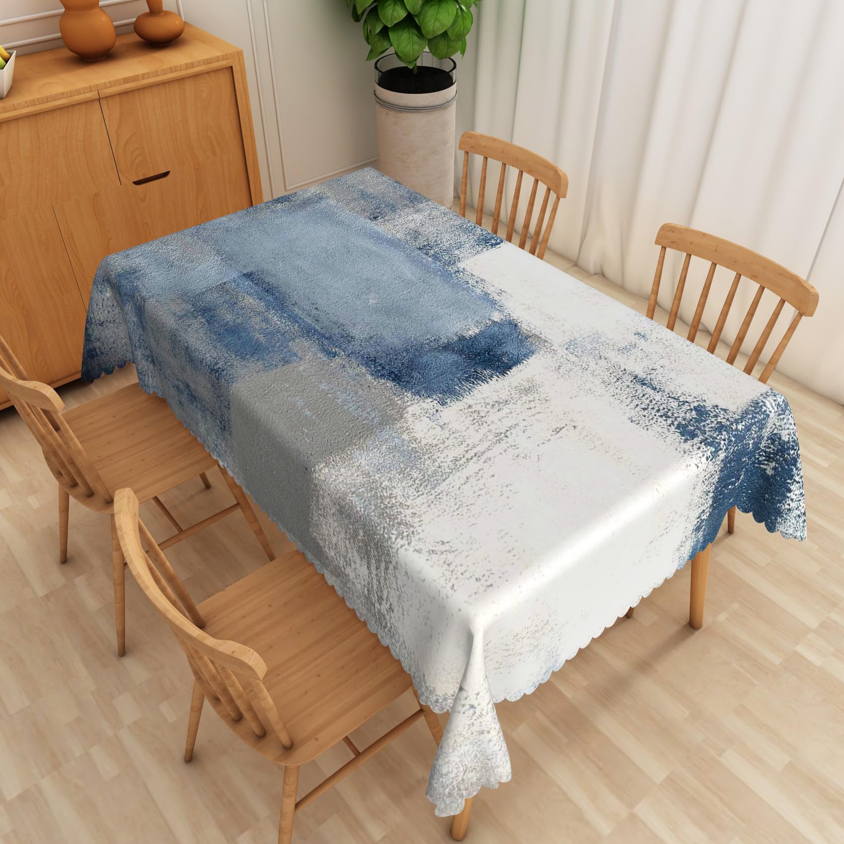 SHATSS Mantel Navidad Azul Y Blanco Rectangular Efecto,Mantel Impermeable Antimanchas, Antimanchas Decorativo para Casa Comedor Cocina,Salón Cumpleaños 140 X 200 Cm