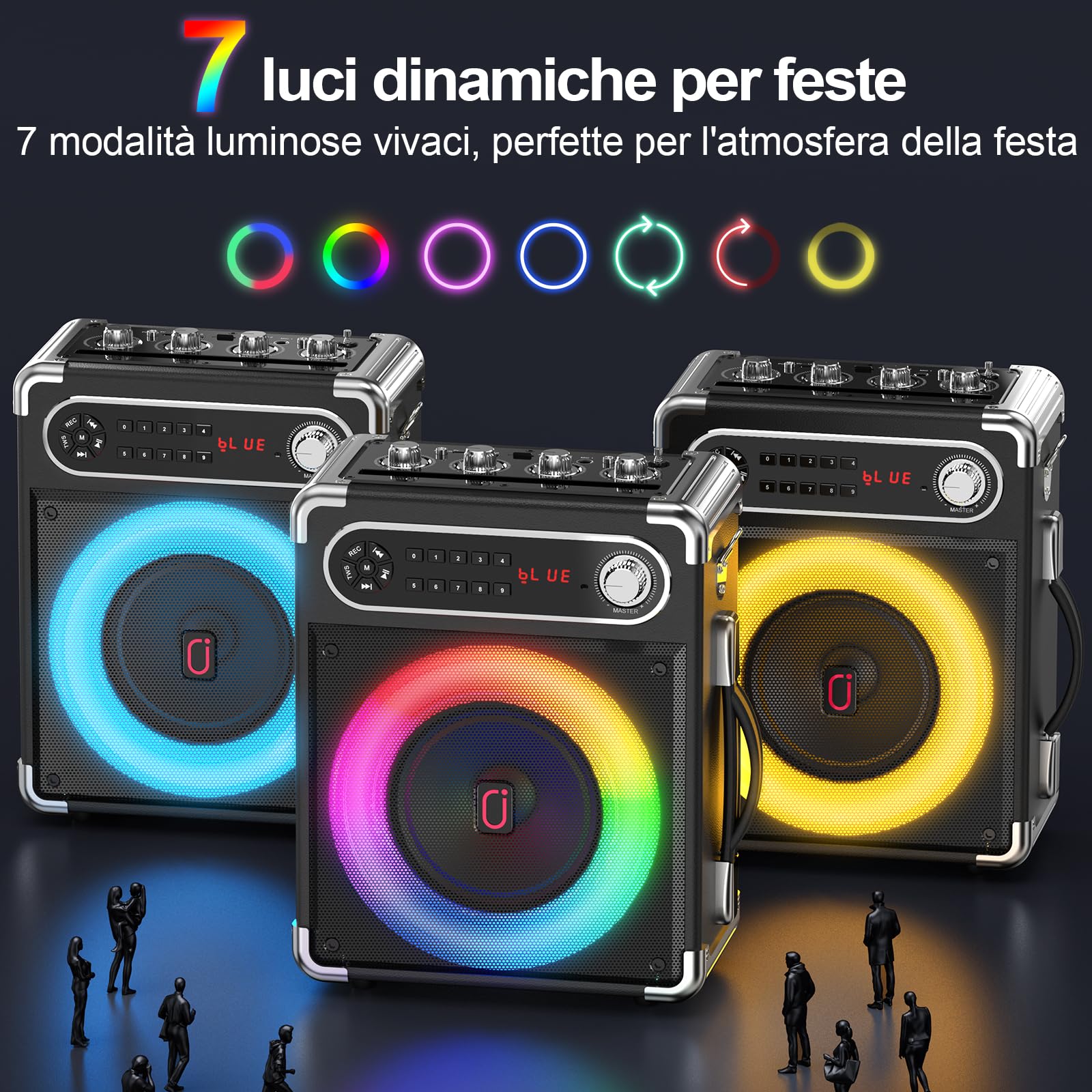 JYX Karaoke con 2 Microfono, Sistema Portatile 6,5'', 80W Cassa Bluetooth 5.3 Altoparlante, Controlli per alti/bassi e luce LED, Compatibile TWS, USB/TF/Radio FM, Funzione Registrazione, Nero