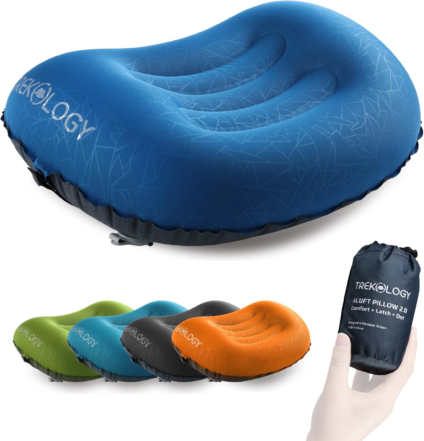 TREKOLOGY Aluft 2.0 Ultralight Inflatable Camping Pillow – Inflatable Pillow for Neck and Lumbar Support during Travel, Camping, Hiking, Trekking – Beach Cushion