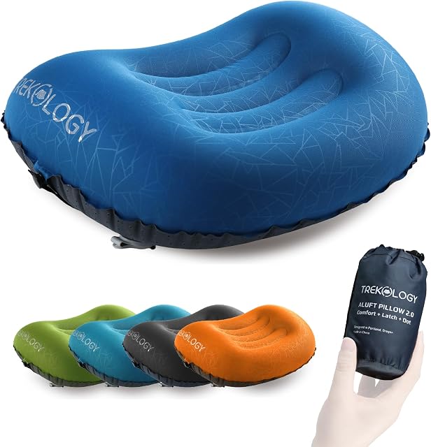 TREKOLOGY oreiller ALUFT 2.0, Oreiller de camping pour le sommeil, Oreil gonflable, Orée d'oreiller de voyage gonflable Camp Oreillon, Oreilleur de Voyage Sac à dos Oreillant Comfy Air oreiller