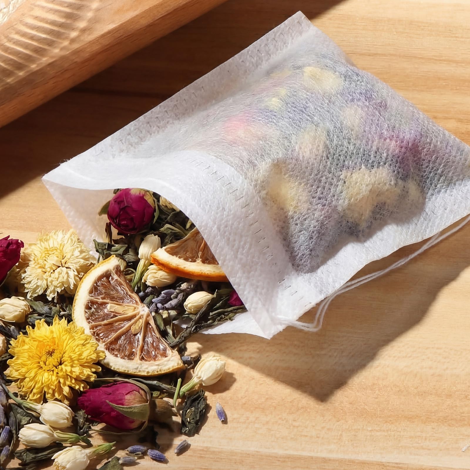 Oderra 200 Bolsas de Té Rellenables con Cordón 7x9 cm – Filtros Finos para Té, Café y Especias