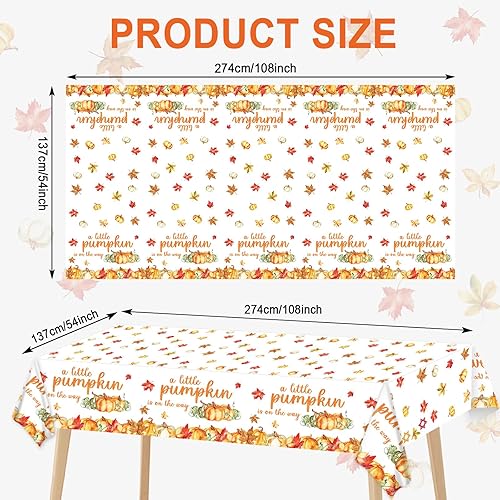 Miniatura 2 de 3 manteles de calabaza pequeña para decoración de fiesta de baby shower, con texto en inglés "A Little Pumpkin is On The Way" para baby shower,