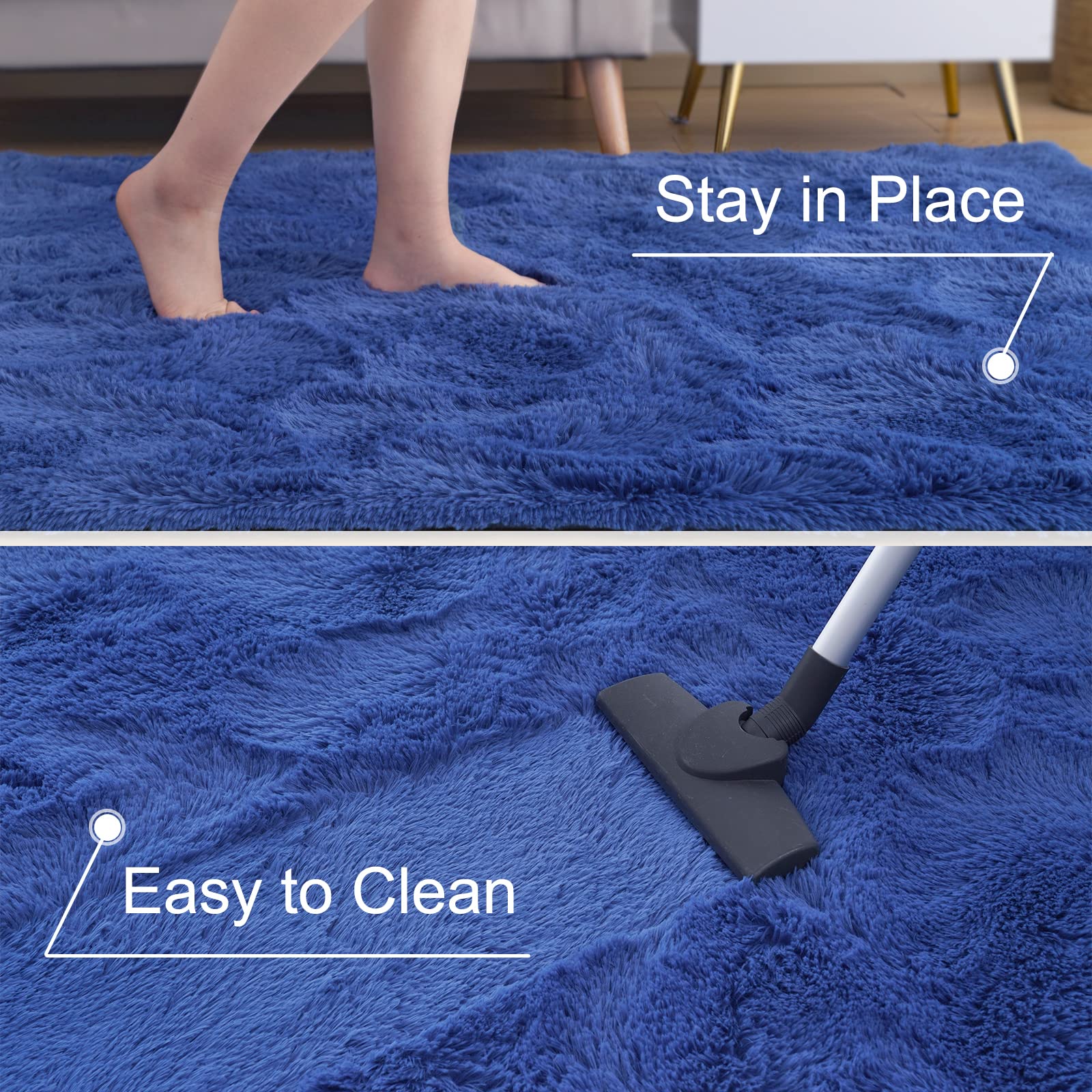 Ultra Soft Fluffy Rugs for Bedroom 4x6 Feet, Shag Area Rugs for Living Room, Large Comfy Furry Rug for Boys Kids Baby Room Decor, Non Slip Nursery Rug Modern Indoor Fuzzy Floor Carpet, Light Navy