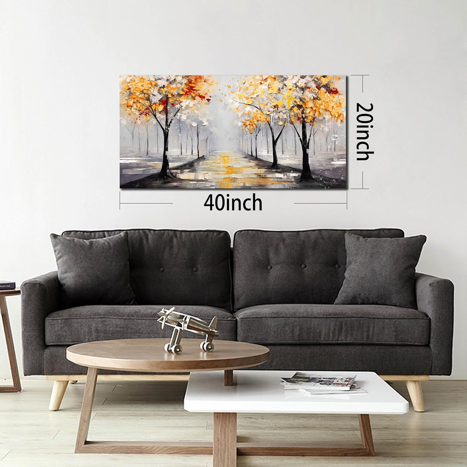 ENTANUB Tree Wall Art for Lving room, Ginkgo Canvas Wall Decor for Bedroom, Gold Picture Print Arwork, Size 20x40 Inches