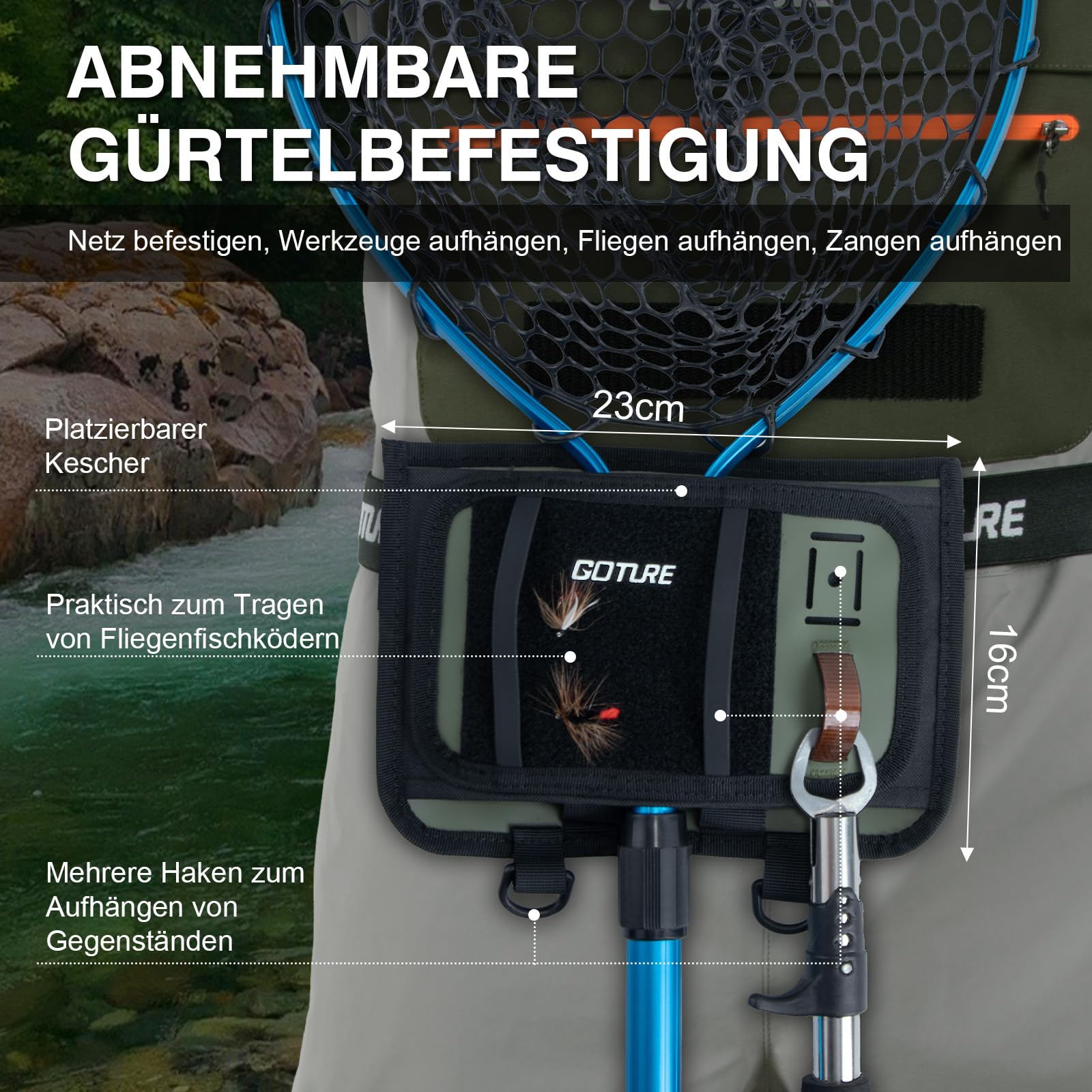 Goture Atmungsaktive Wathose Herren Wasserdicht, 5-Lagen Nylon Angeln Brustwathose mit Abnehmbarem Ausrüstungsgürtel, 25000mm WPR, 4mm Neopren-Füßlinge für Fliegenfischen