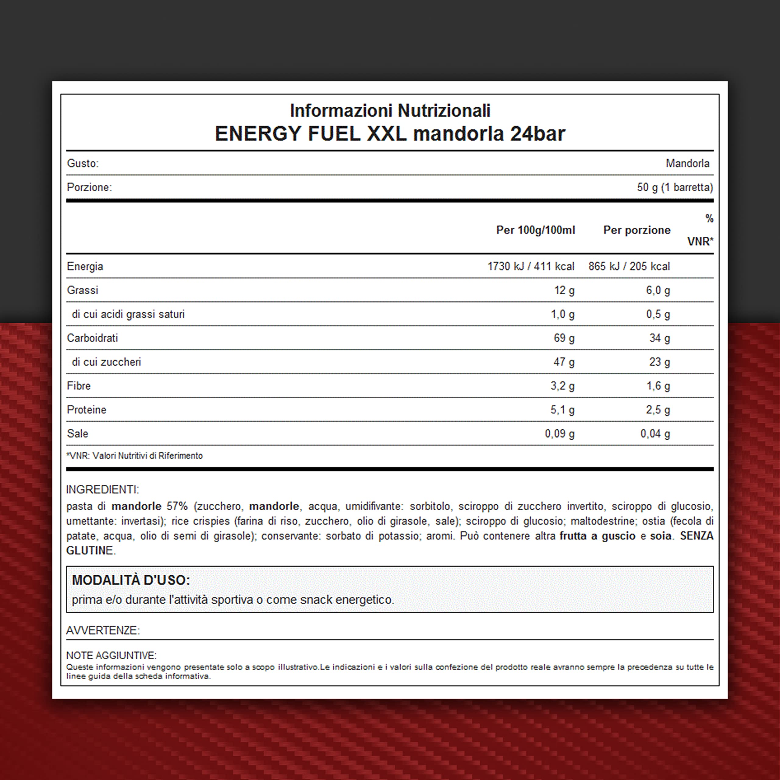 WHY SPORT ENERGY FUEL XXL - Barrette Energetiche con Pasta di Mandorle – Energy Bar Gusto Mandorla - Box da 24 Barrette - 50 gr