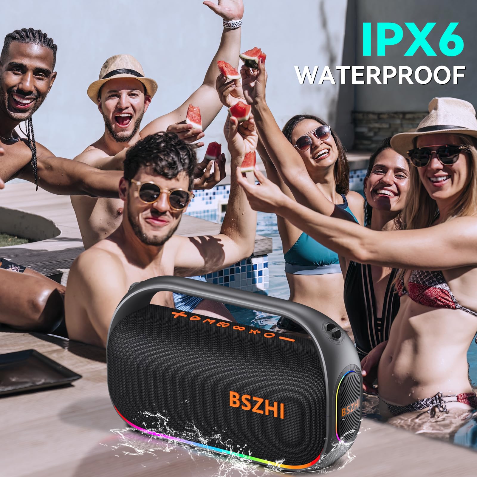 Altoparlante Bluetooth da 80 W (picco da 120 W), altoparlanti Bluetooth portatili IPX6 impermeabili, TWS wireless per esterni, feste, viaggi e campeggio in spiaggia con luce, BT5.0, scheda USB/TF, AUX
