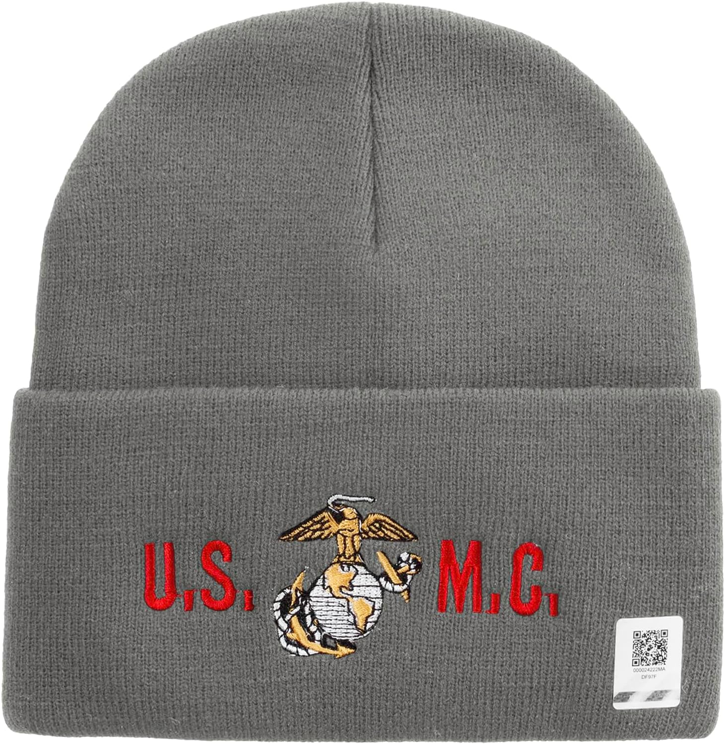 USMC Logo Embroidered 12 Inch Solid Knit Cuff Long Beanie Made in USA