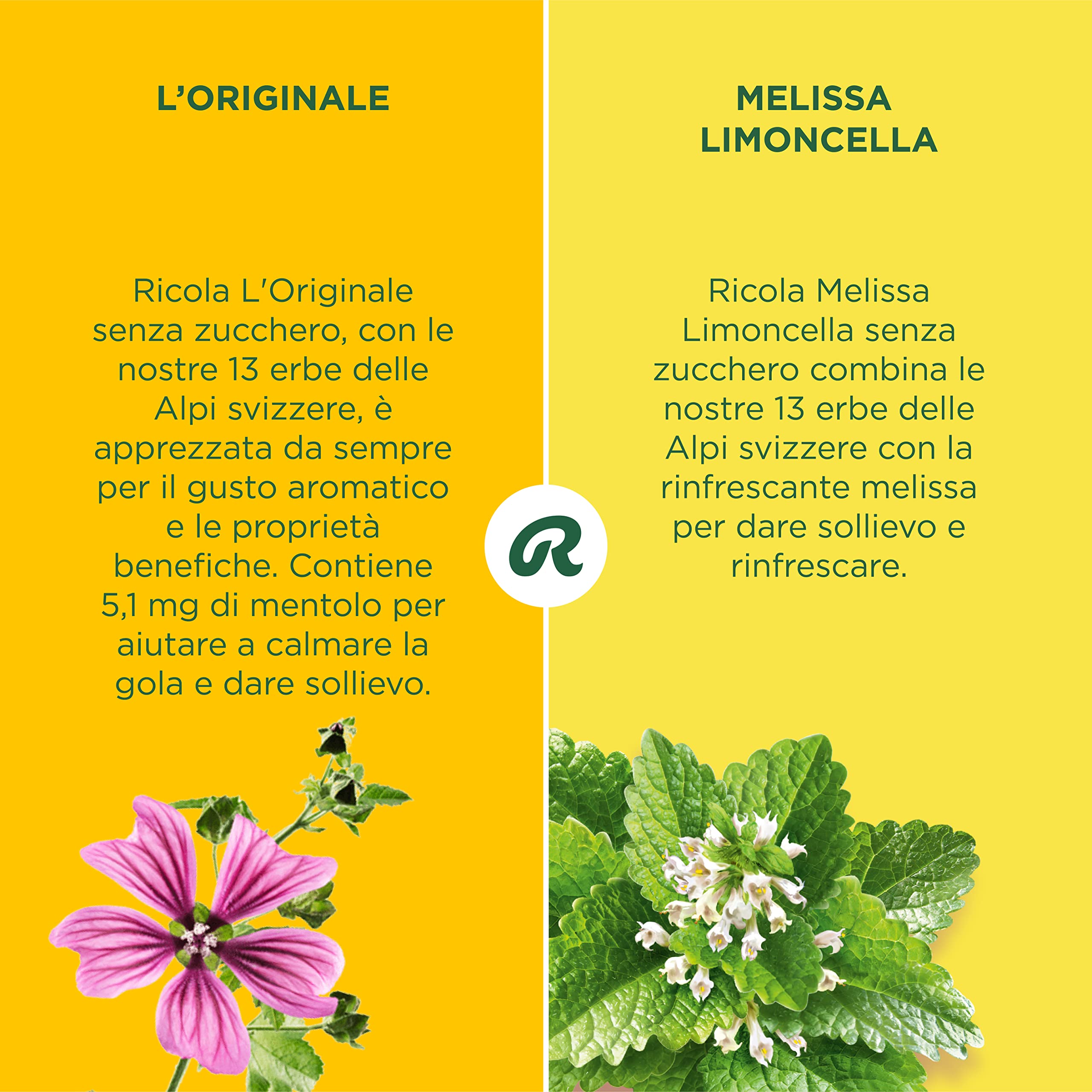 Ricola - 2 Gläser Schweizer Bonbons 1 kg mit Zitronenmelisse Geschmack und Original, zuckerfrei mit Stevia-Extrakt, glutenfrei und laktosefrei