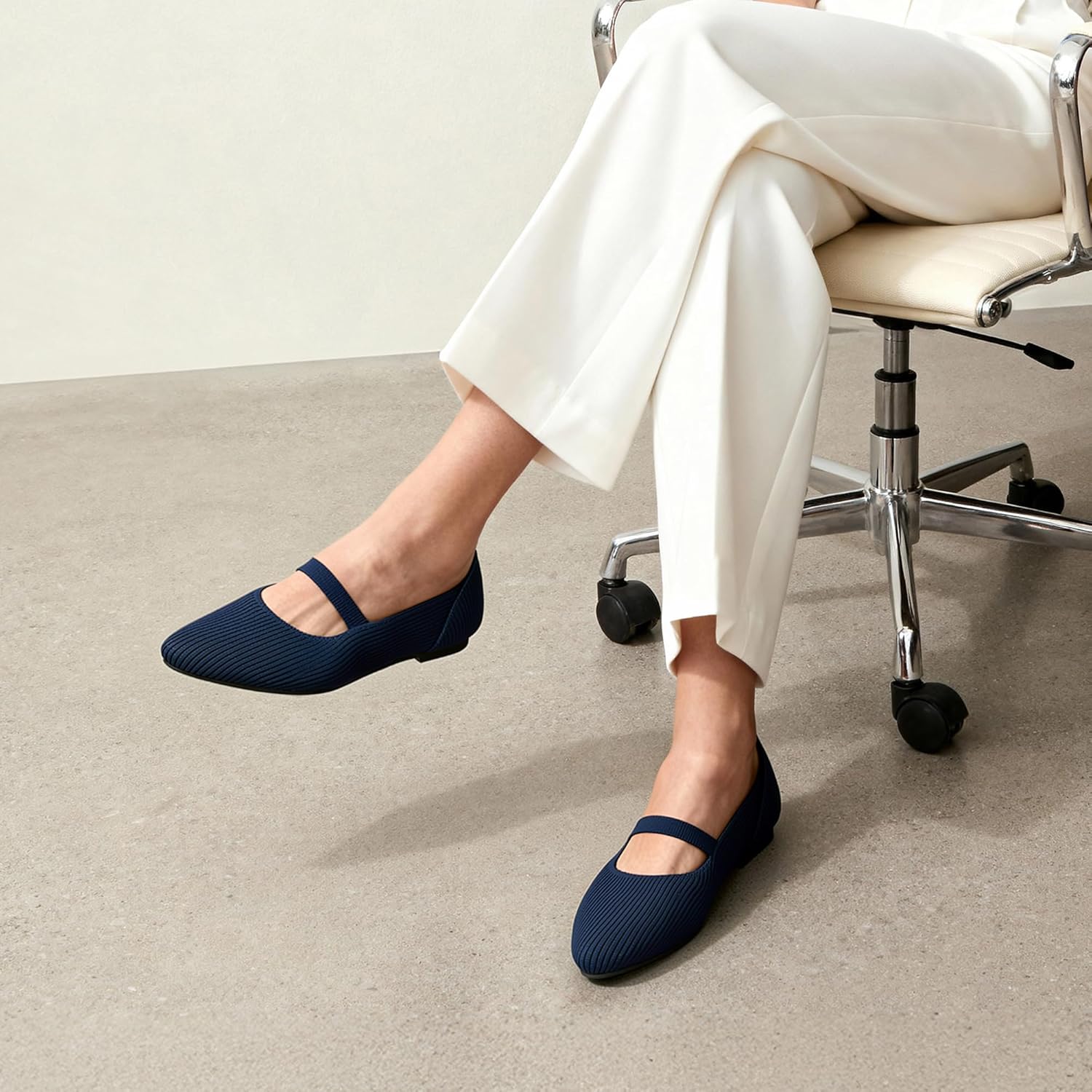 DREAM PAIRS Women's Knit Ballet Flats Pointed Toe Comfortable Dressy Flats for Work Office Shoes Mary Jane Flats - Image 3