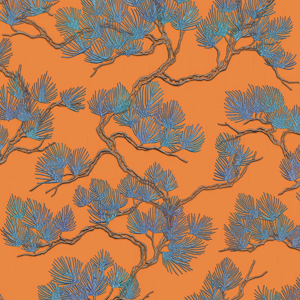 B&Q -  Orange Floral Flower Tree Nature Textured Vinyl Paste Wall Wallpaper