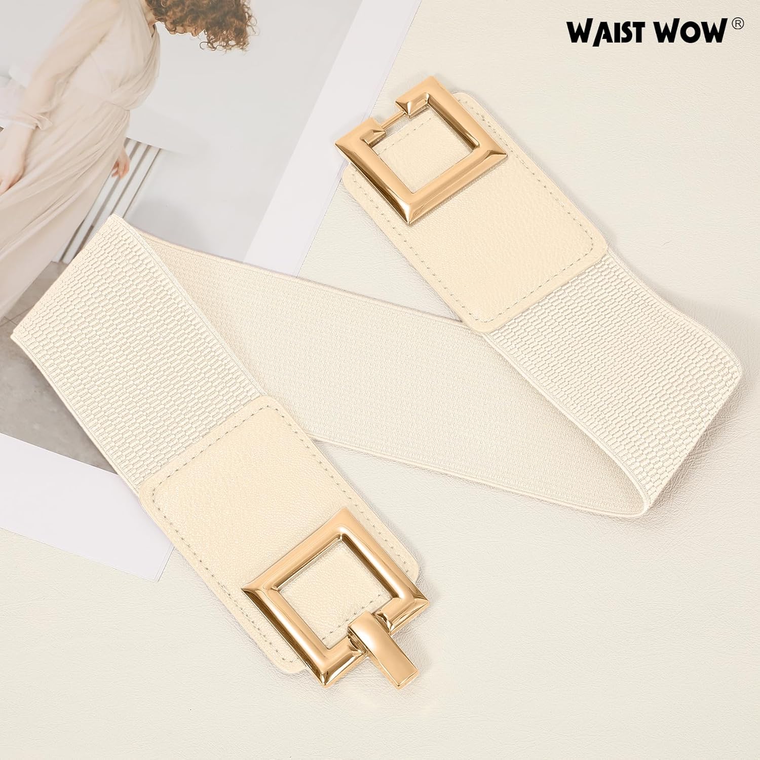 Wide Belts for Women Fashion Elastic Belt for Dresses Vintage Waist Belt Ladies Stretchy Belt Gold Buckle - Image 2