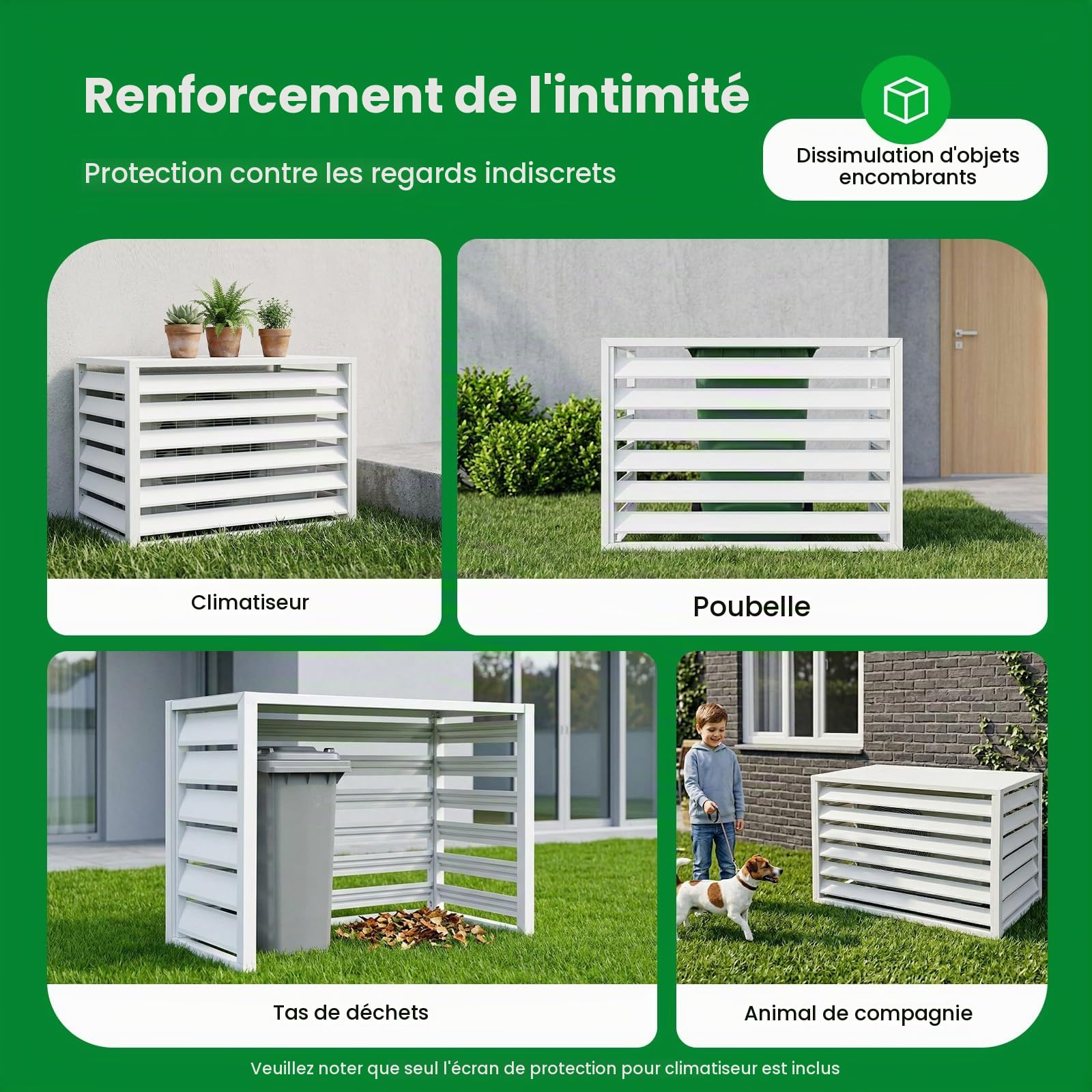Cache Climatiseur Exterieur Grille Pour Climatiseur Clôture Pour Appareils,Rectangulaire Couverture De Climatiseur,Écran De Protection,Pour Jardin, Cour, Piscine, Terrasse (Blanc)