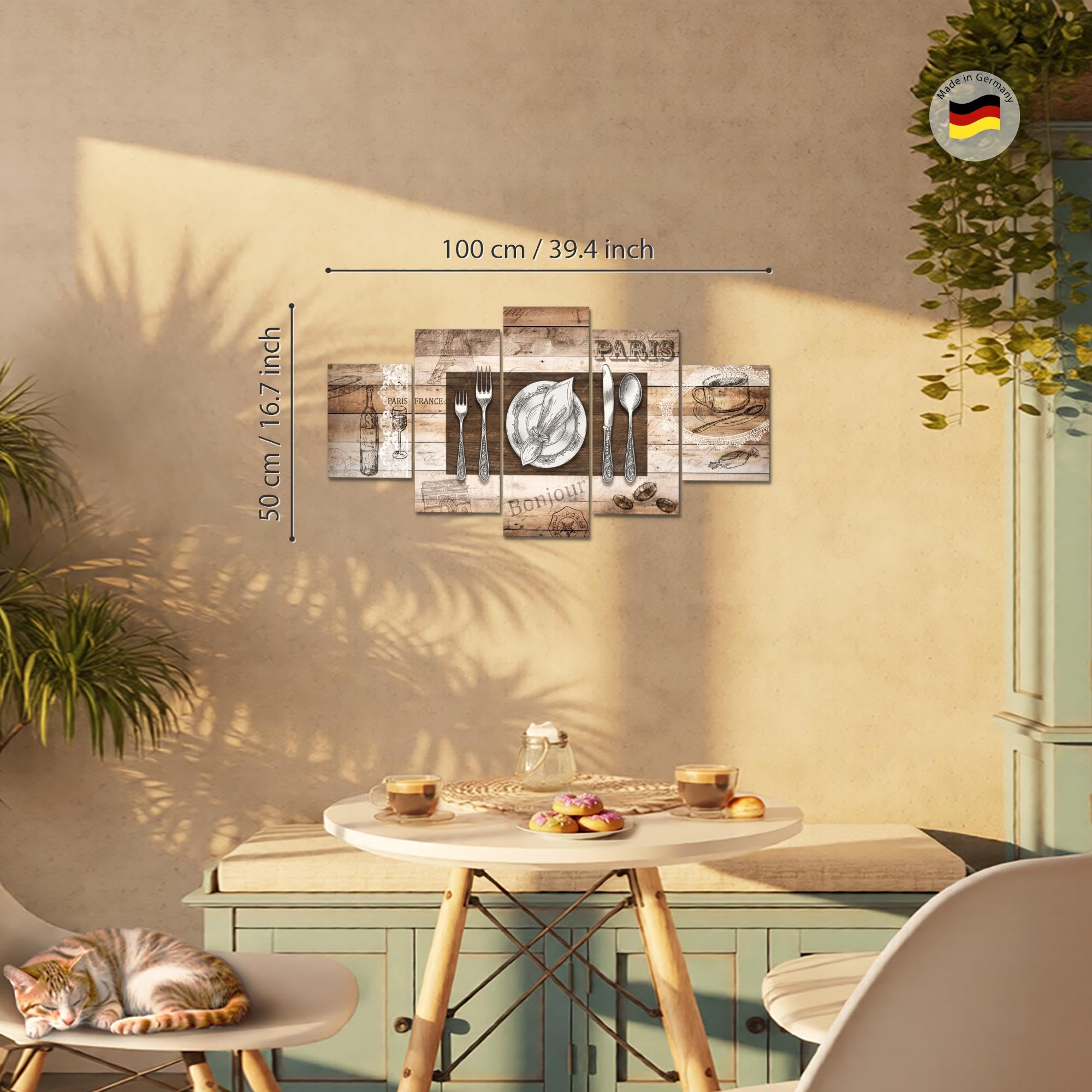 Runa Art Tableau Mural Cuisine De Café 5 Parties Impression sur Toile Intissee Decotation Salon Ustensiles de Cuisine Brun 027152a