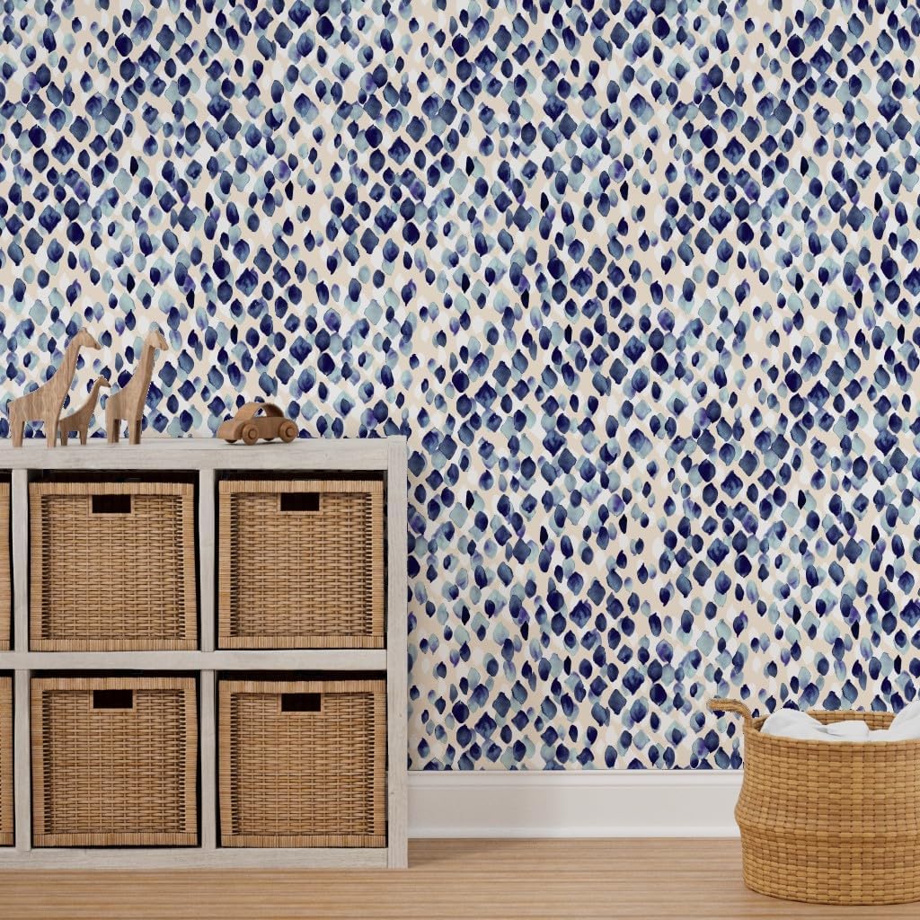 Removable Wallpaper 3ft x 2ft - Indigo Rain Nature Diamond Fashion Watercolor Blue Abstract Custom Pre-Pasted Wallpaper by Spoonflower