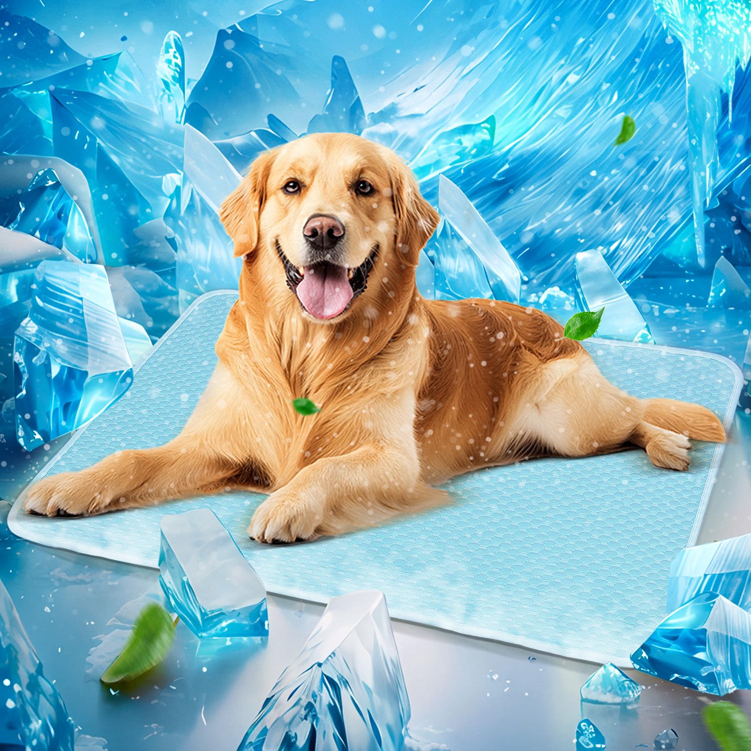 Mora Pets Dog Cooling Mat Breathable Cooling Pad for Dog Cats Washable Pet Cooling Mat for Indoor Outdoor Pets with Non-Slip Bottom 36 x 27 inch Light Blue Medium