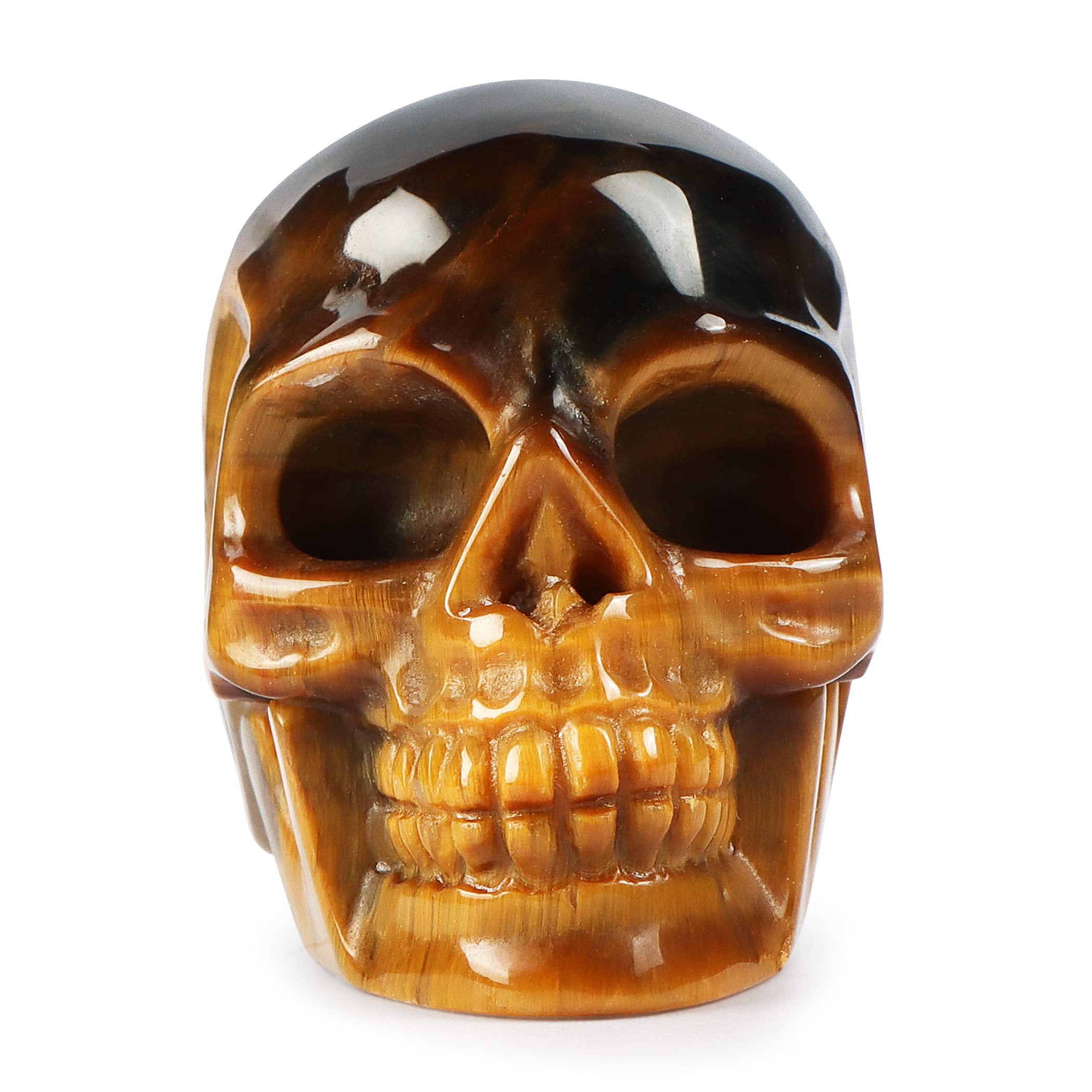 Artistone 2''Tigers Eye Crystal Skull Head Statue Decor,Hand Carved Gemstone Quartz Human Skull Figurine Sculpture Healing Stones for Closet,Fireplace,Home Decoration