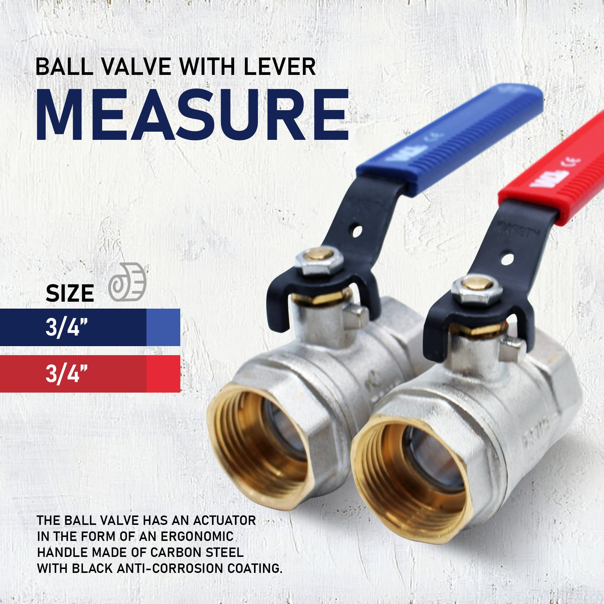 DOJA Barcelona | Palanca Valvula Bola | 2 Piezas | Azul y Rojo | 3/4" | H - H | Palanca Llave Paso Fontaneria de Acero al Carbonio | Valvula para Bombas Agua, Tanques, Grifo Exterior, Conexiones Agua