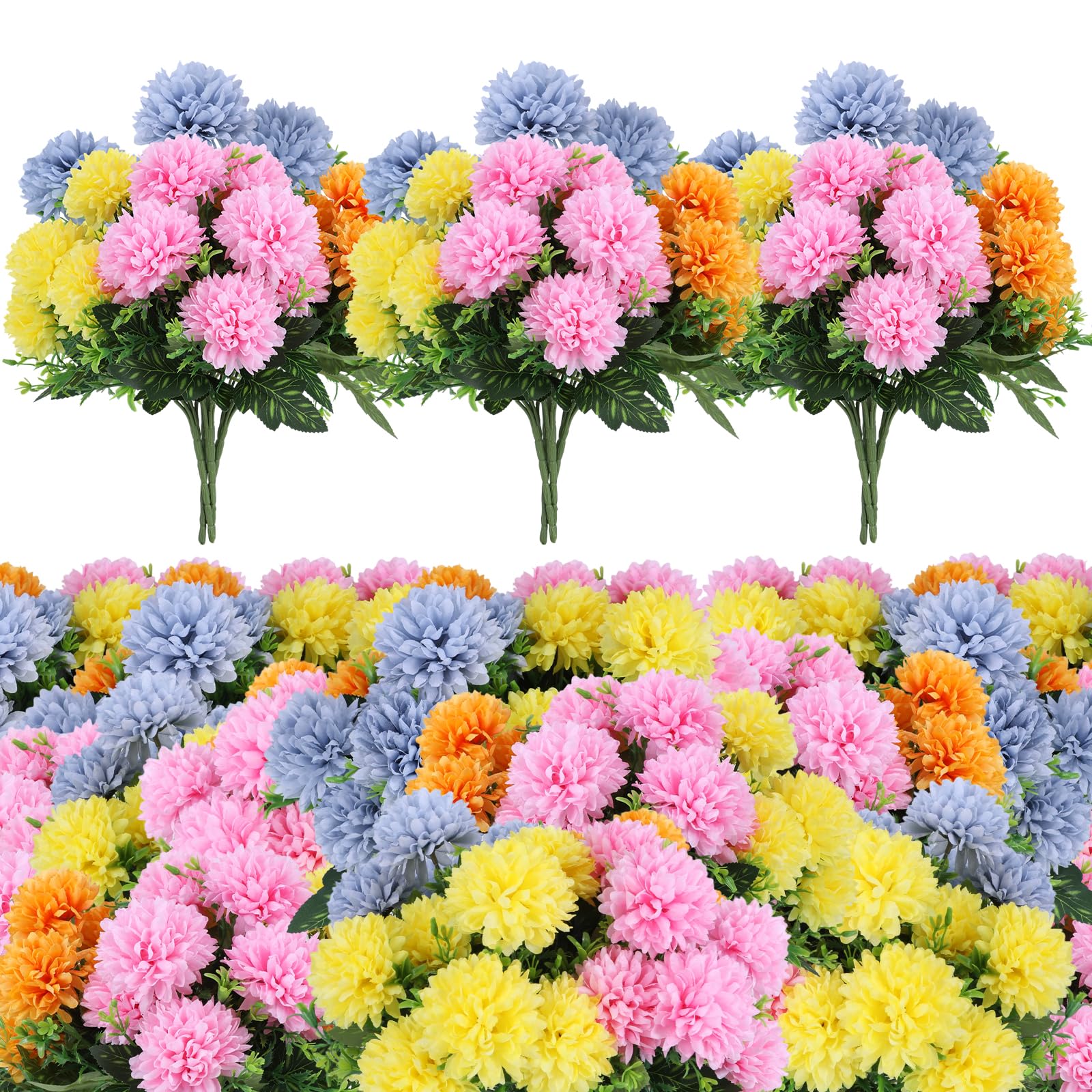 12 Pack with 84 Flower Heads Artificial Chrysanthemum Flowers, Fall Floral Decor for Indoor Outdoor, Porch, Patio, Front Yard，Not Afraid of Ultraviolet Rays, Does not Fade When Wet
