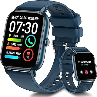 Smart Watch for Men Women Answer/Make Call, 1.85'' Screen Fitness Watch, Heart Rate Monitor, Smartwatch with Step Counter, IP68 Waterproof, 112 Sports Modes Activity Fitness Tracker for Android, Blue