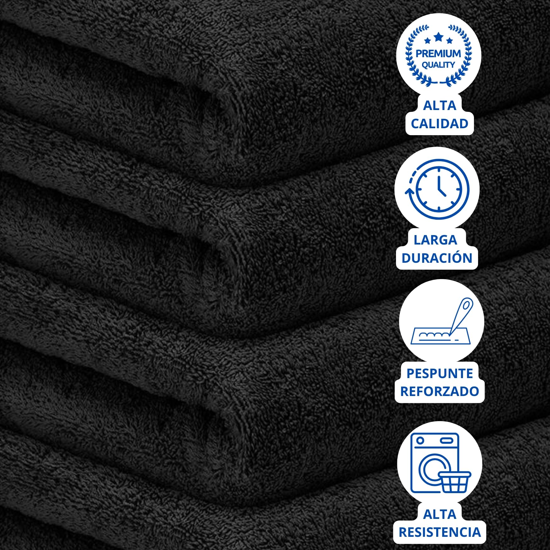 DECASATEXTIL Juego 4 Toallas Baño Extra Grandes 100x150cm Algodón 450g/m² – Toallas de Ducha Premium y Absorbentes para Hogar, SPA o Gimnasio (Negro)